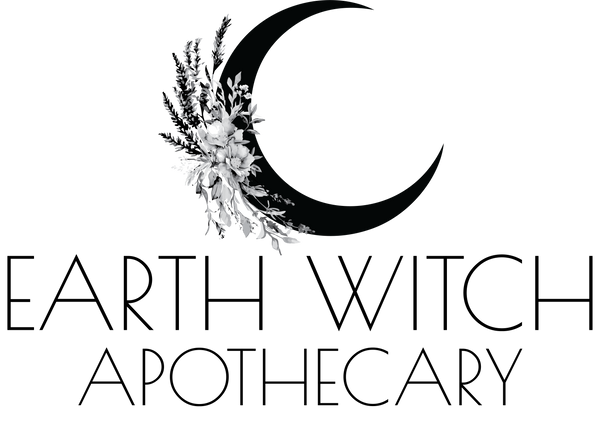 A moon wreath with the words "Earth Witch Apothecary" beneath it.